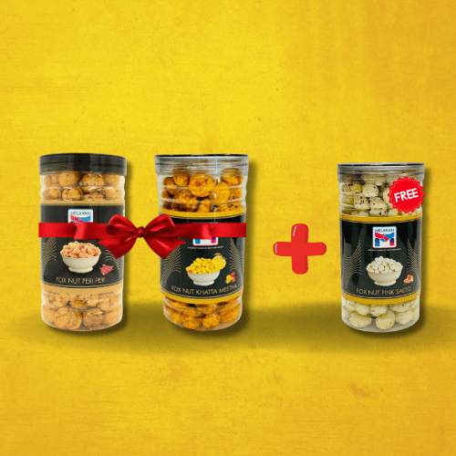 Melanam Roasted Fox Nuts Combo | Peri Peri + Khatta + FREE Salted Makhana Melanam Roasted Fox Nuts Combo | Peri Peri + Khatta + FREE Salted Makhana