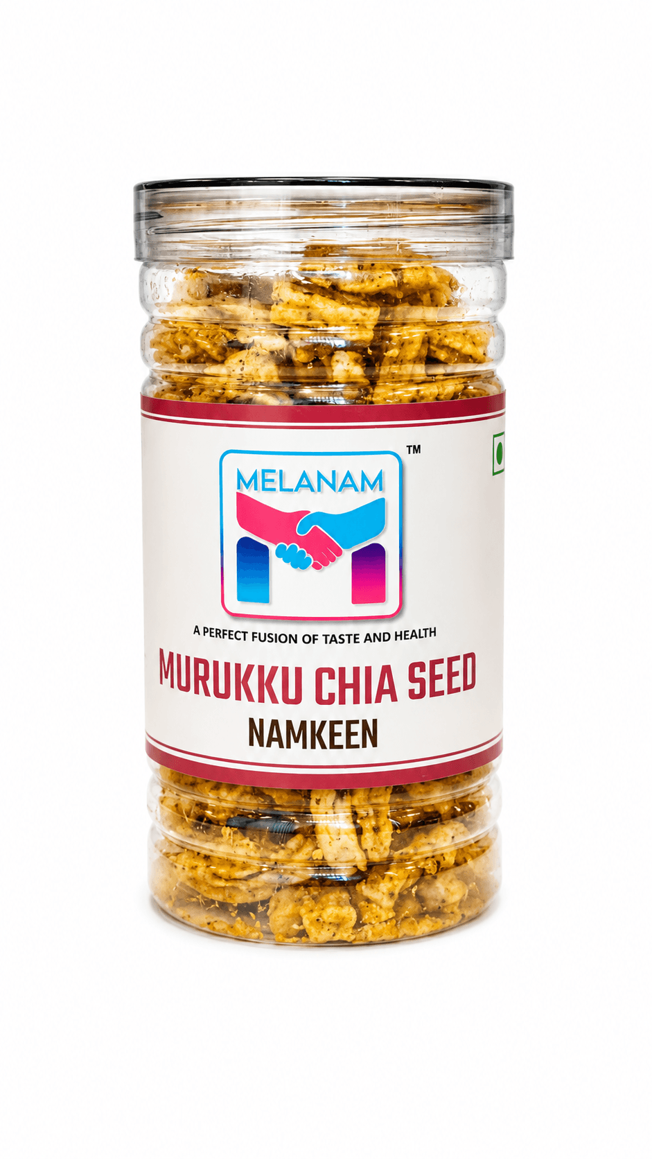 Murukku Chia Seed Sticks by Melanam – Best Crispy High Protein Snack Melanam Murukku Chia Seed Sticks crispy golden sticks in jar