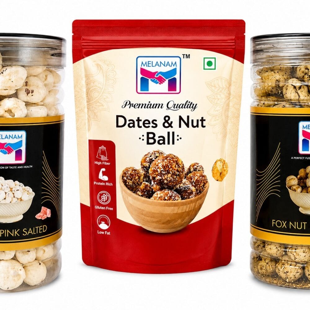 Fasting Combo – Dates Nut Ball | Roasted Makhana Pink Salt & Black Pepper Fox Nuts | Vrat Snacks Combo | 150g + 2x70g