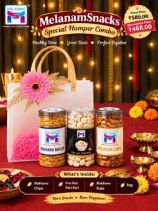 Melanam Healthy Snack Gift Pack – Edamame Peri Peri, Murukku Chia & Makhana Hing Jeera